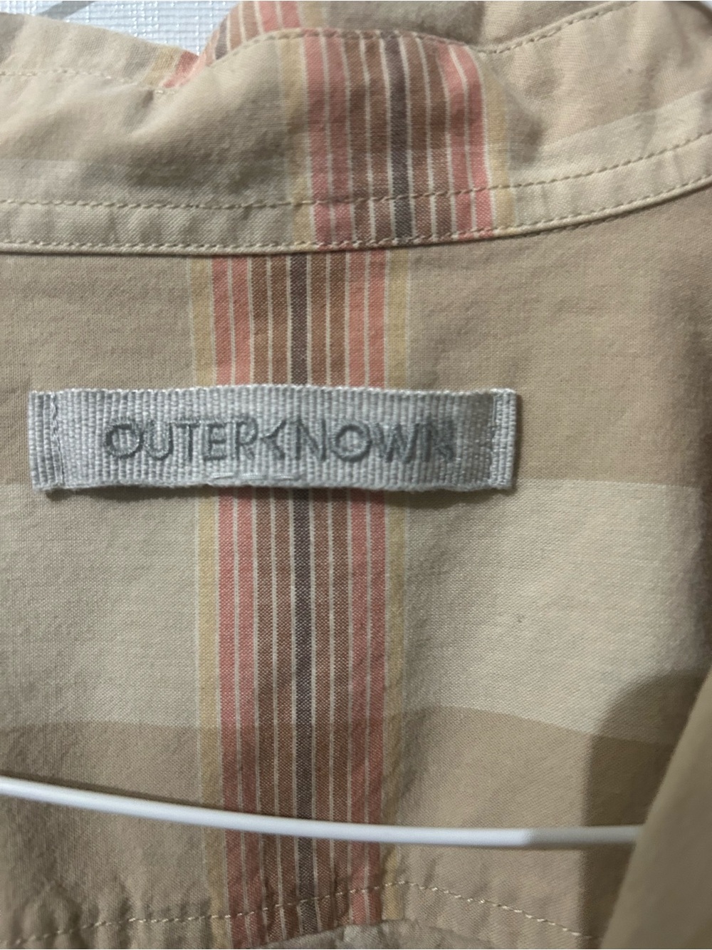Outerknown Neutral Stripe Collared Shirt in Beige and Rust